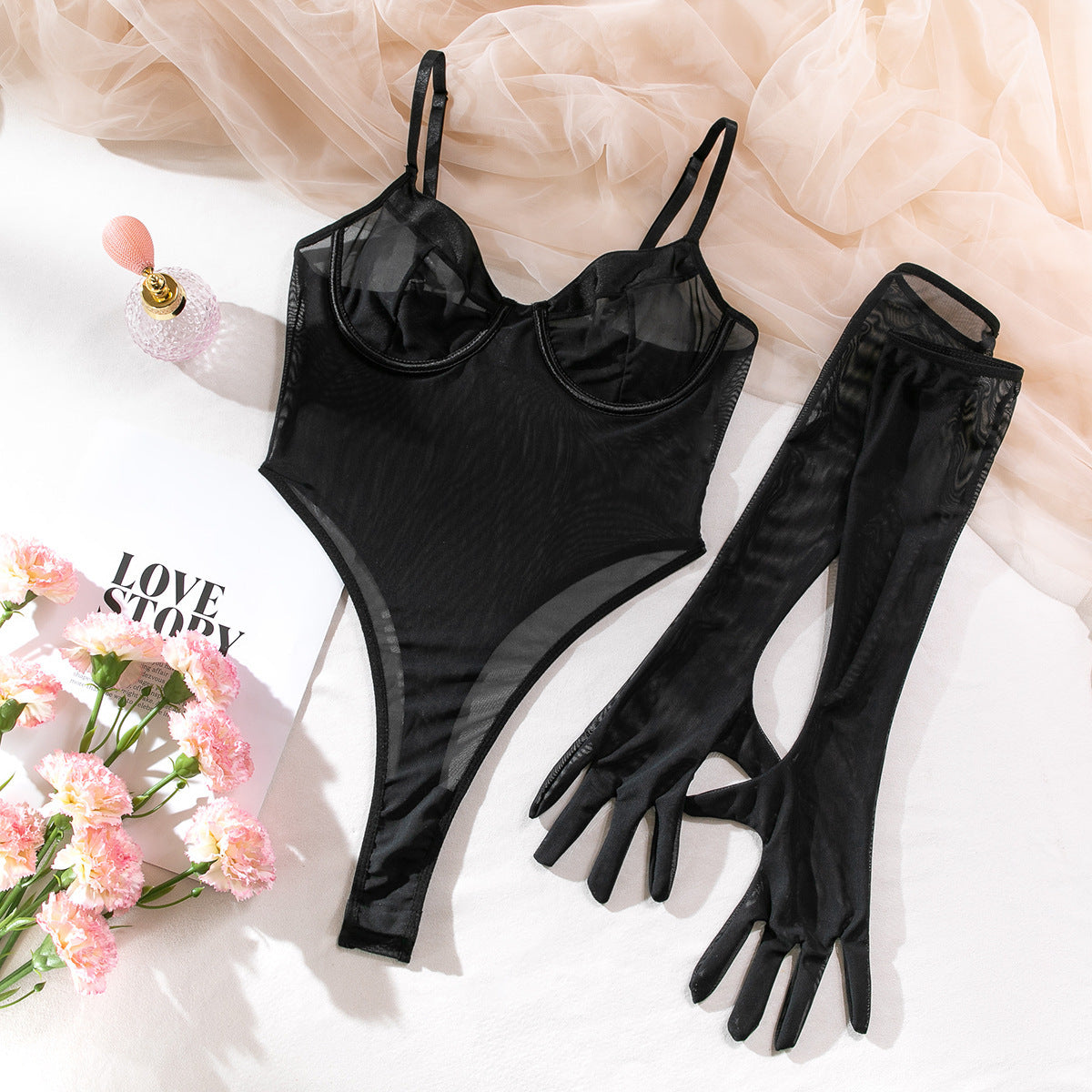 See-through Minimalist Basic Slim Fit Hip Raise With Gloves For Women