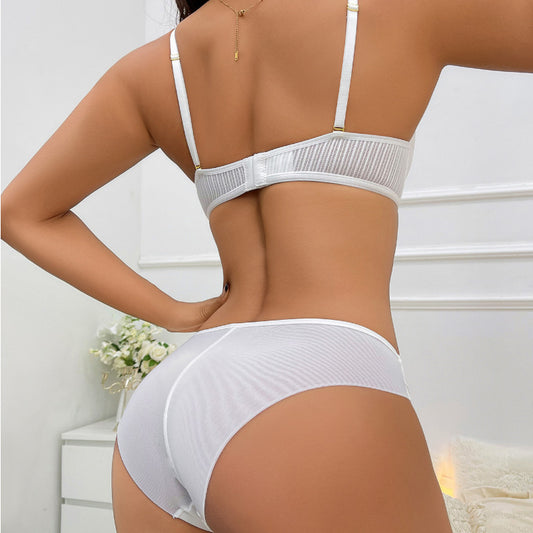Sexy Light Luxury Thick Cup Underwear Push Up Breast Holding Anti-sagging Adjustable Contrast Color Bra Set