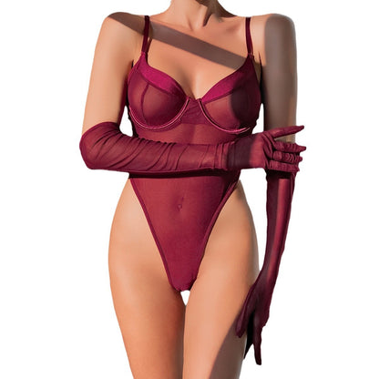See-through Minimalist Basic Slim Fit Hip Raise With Gloves For Women