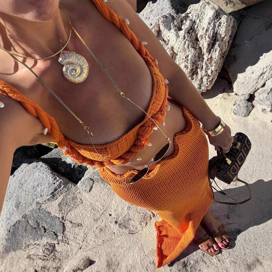 Shell Twist Holiday Suit Hollow Beach Skirt