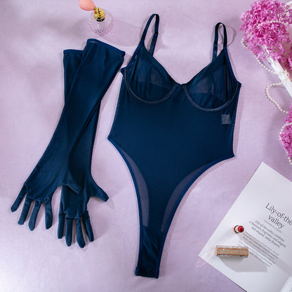 See-through Minimalist Basic Slim Fit Hip Raise With Gloves For Women